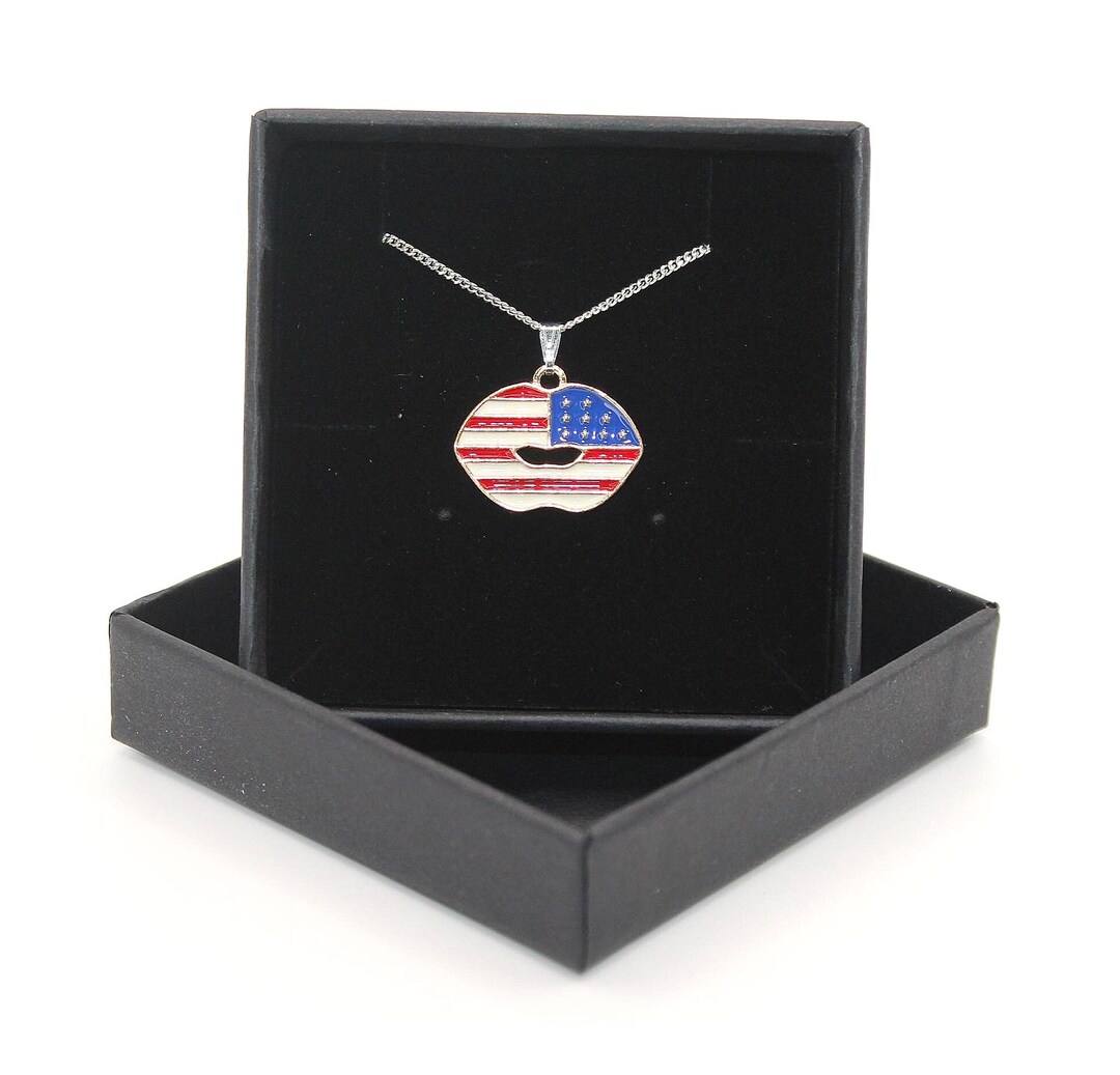 American USA Flag Necklace - Sterling Silver Curb Chain, Choice of