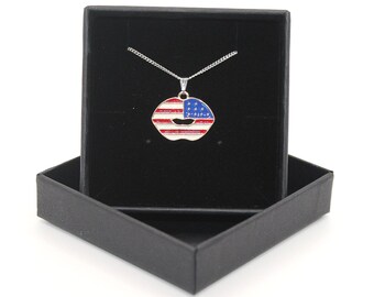 American USA Flag Necklace - Sterling Silver Curb Chain, Choice of