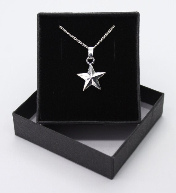 3D Star - Sterling Silver Curb Chain Necklace With Tibetan Silver