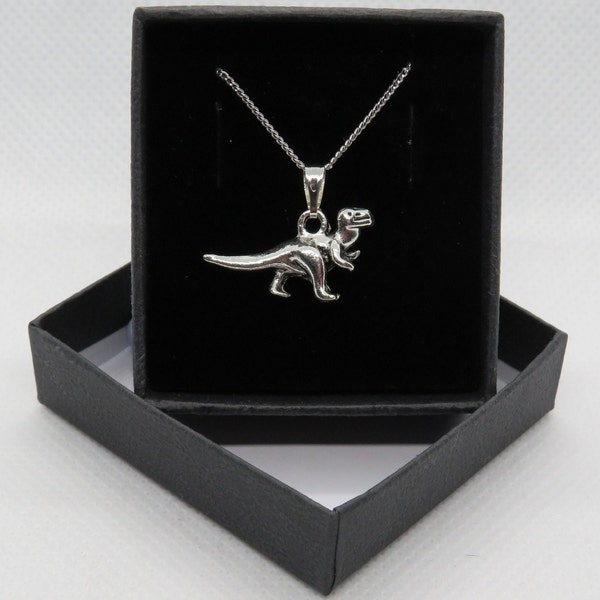 Tyrannosaurus Rex Dinosaur / T-Rex Dino - Sterling Silver curb chain necklace with Tibetan Silver pendant charm