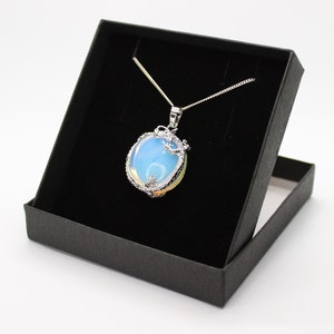 Sea Opal Dragon Gemstone / gothic fantasy - Sterling Silver curb chain necklace with gemstone pendant