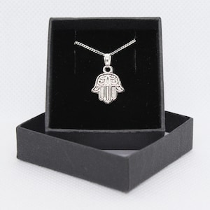 Hamsa Hand Mehndi design - Sterling Silver curb chain necklace with Tibetan Silver pendant charm