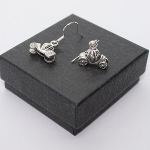 Pumpkin Coach / Cinderella Fairy tale Princess - Sterling Silver fish hook dangle & drop earrings with Tibetan silver charm