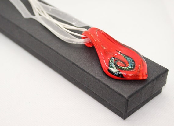 Red Murano Glass Pendant Necklace: Black Swirl, Gold & Green  display picture 3
