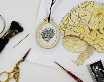 Brain Necklace | Mini Embroidered Hoop Pendant | Embroidered Necklace | Embroidered Jewelry | Mini Embroidered Hoop Art