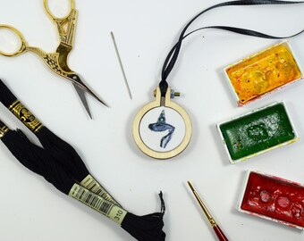 Witches Hat Necklace | Mini Embroidered Hoop Pendant | Embroidered Necklace | Embroidered Jewelry | Mini Embroidered Hoop Art