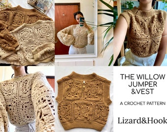 The Willow Jumper and Vest Pattern | 2in1 CROCHET PATTERN PDF | Lizard&Hook Digital Download