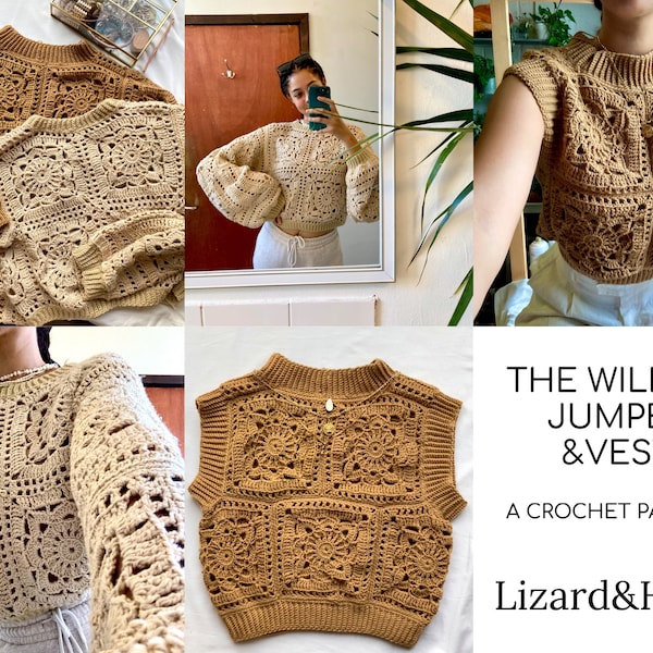 Patron de pull et de gilet The Willow | MOTIF AU CROCHET 2en1 PDF | Téléchargement numérique Lézard et crochet