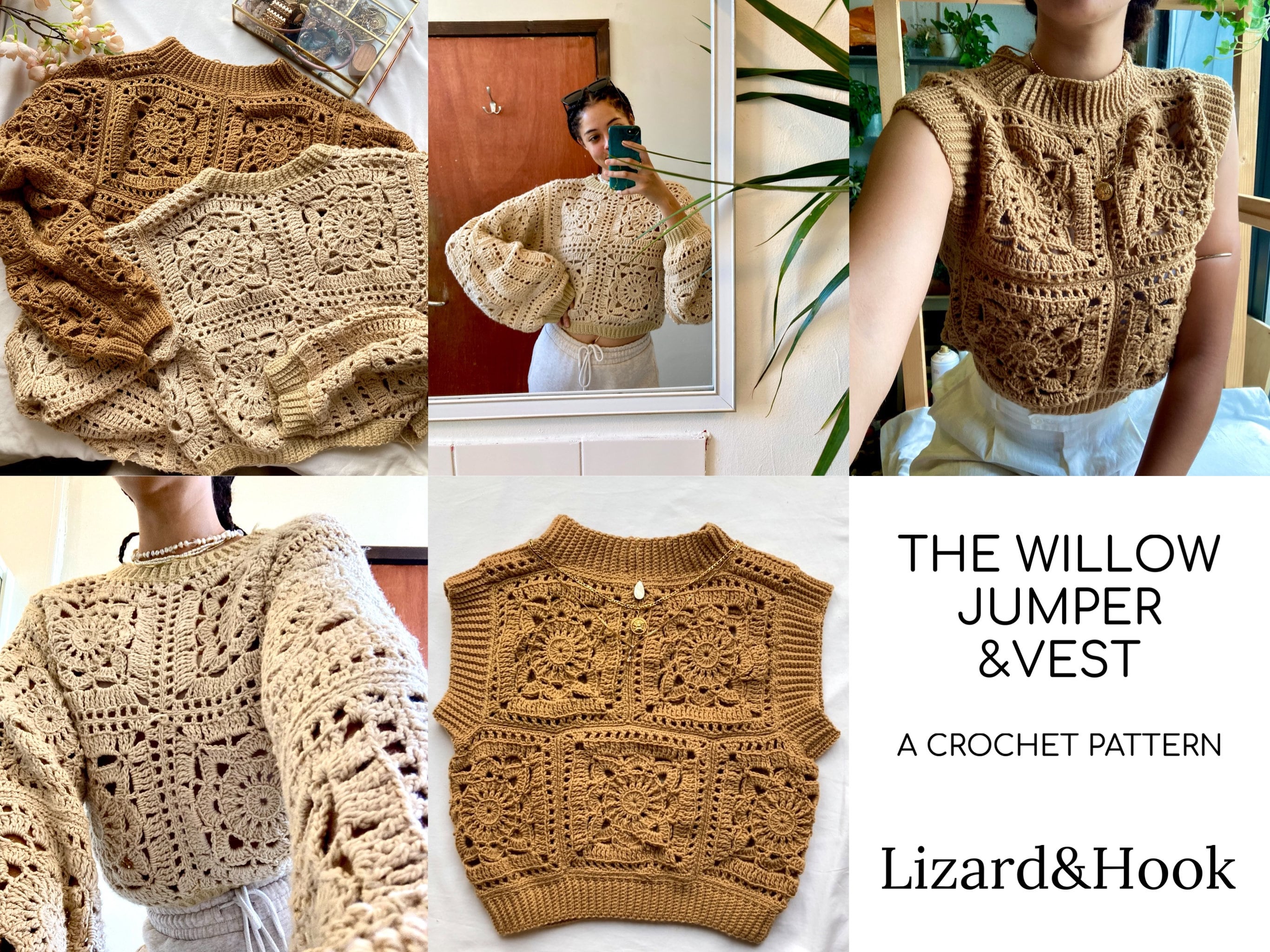 The Willow Jumper and Vest Pattern 2in1 CROCHET PATTERN PDF Lizard&hook  Digital Download 