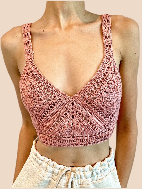 Bralette I made from sunburst granny squares. The straps are a bit