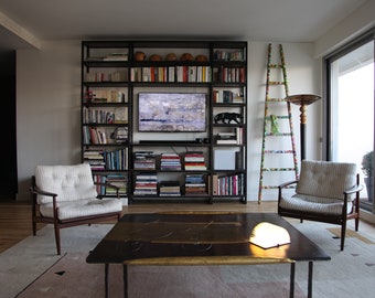 Large steel and wood bookcase