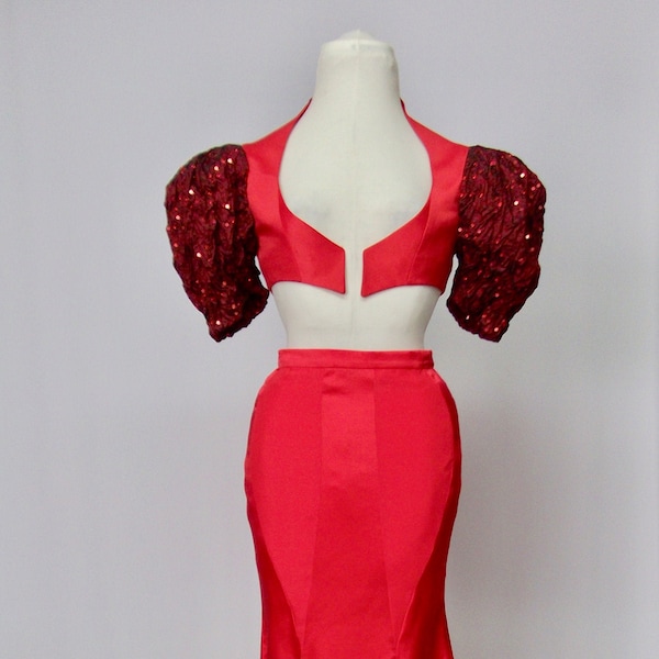 Red pure silk bolero, Valentine bolero, vintage, 1930's, 1940's inspired, wedding bolero, queen of hearts bolero, burlesque jacket
