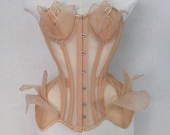 Corset:Lotus-Nude net corset-Flower corset-Fantasy Ball corset-Bridal corset-Fairytale corset-Hand crafted-Custom-CLot1
