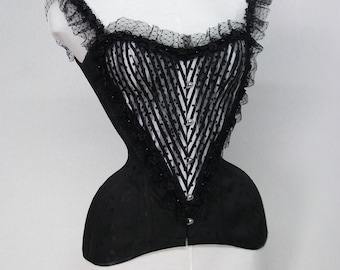 Corset Belle Epoque-Art Nouveau corset-Black polka dot corset-Black net-Black cotton coutil corset-Burlesque corset-Hand crafted-CBelle1