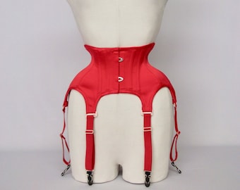 red satin, duchesse,corselet-garter belt,burlesque,vintage style, glamorous lingerie,1950's corselet.garter belt
