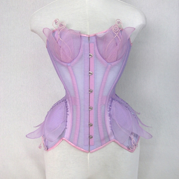 Corset: Lavande-Fleur corset-Filet corset-Conte de fées-Fantaisie Robe de bal corset-Corset de mariée-Corset d’Halloween-Fabriqué à la main-Personnalisé-CLav1