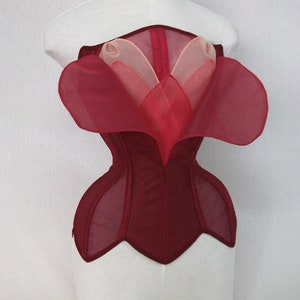 Korsett: Rote Rose-Blumen Korsett-Märchen Korsett-Ombré rotes Korsett-Netz Korsett-Handgefertigt-Braut Korsett-Fantasy Korsett-CRRose1 Bild 2
