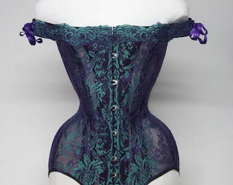 Body Shaper Corset: Lady Maleficent-Violet+green lace corset-Fairytale corset-Fantasy Ball corset-Evil fairy corset-Hand crafted-CLadyM1