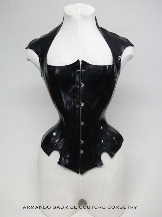 Latex Corset: Baroque Maleficent-Black latex corset-Evil queen | Etsy