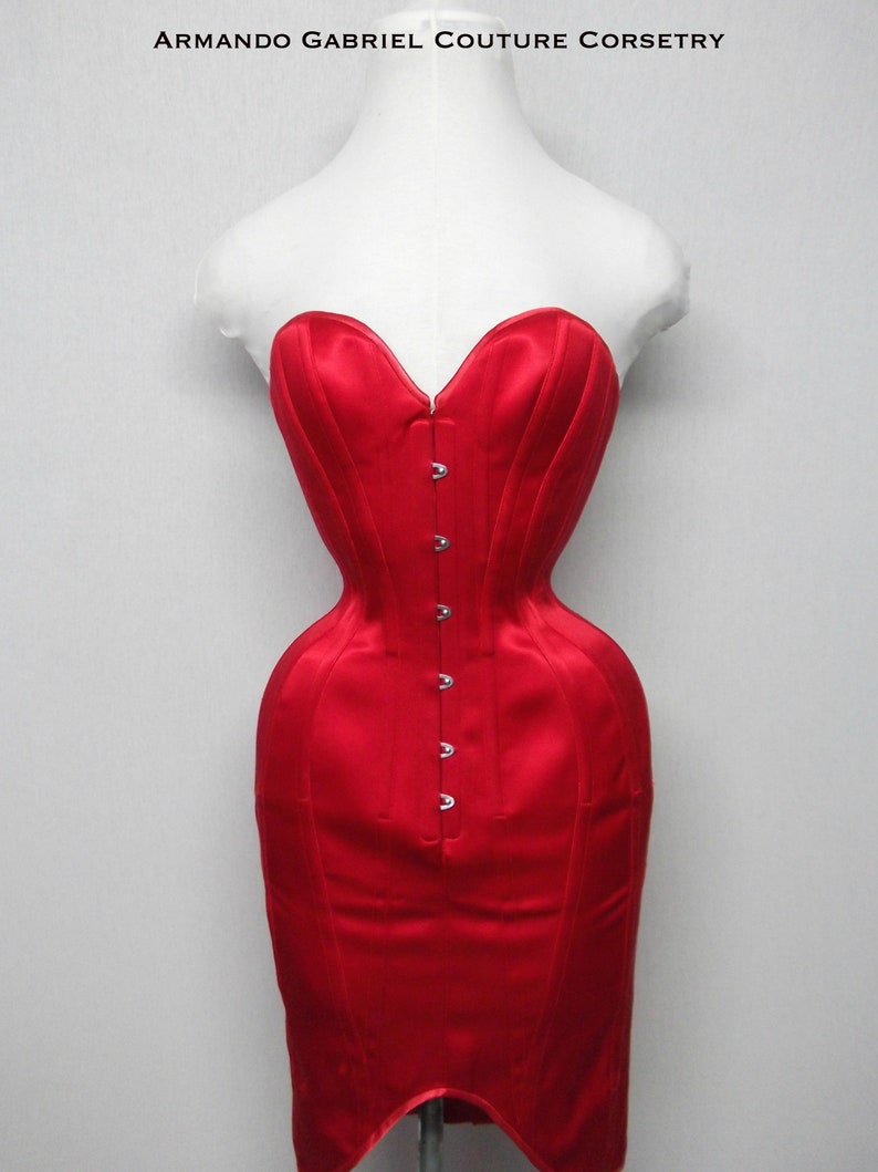 red satin corset dress