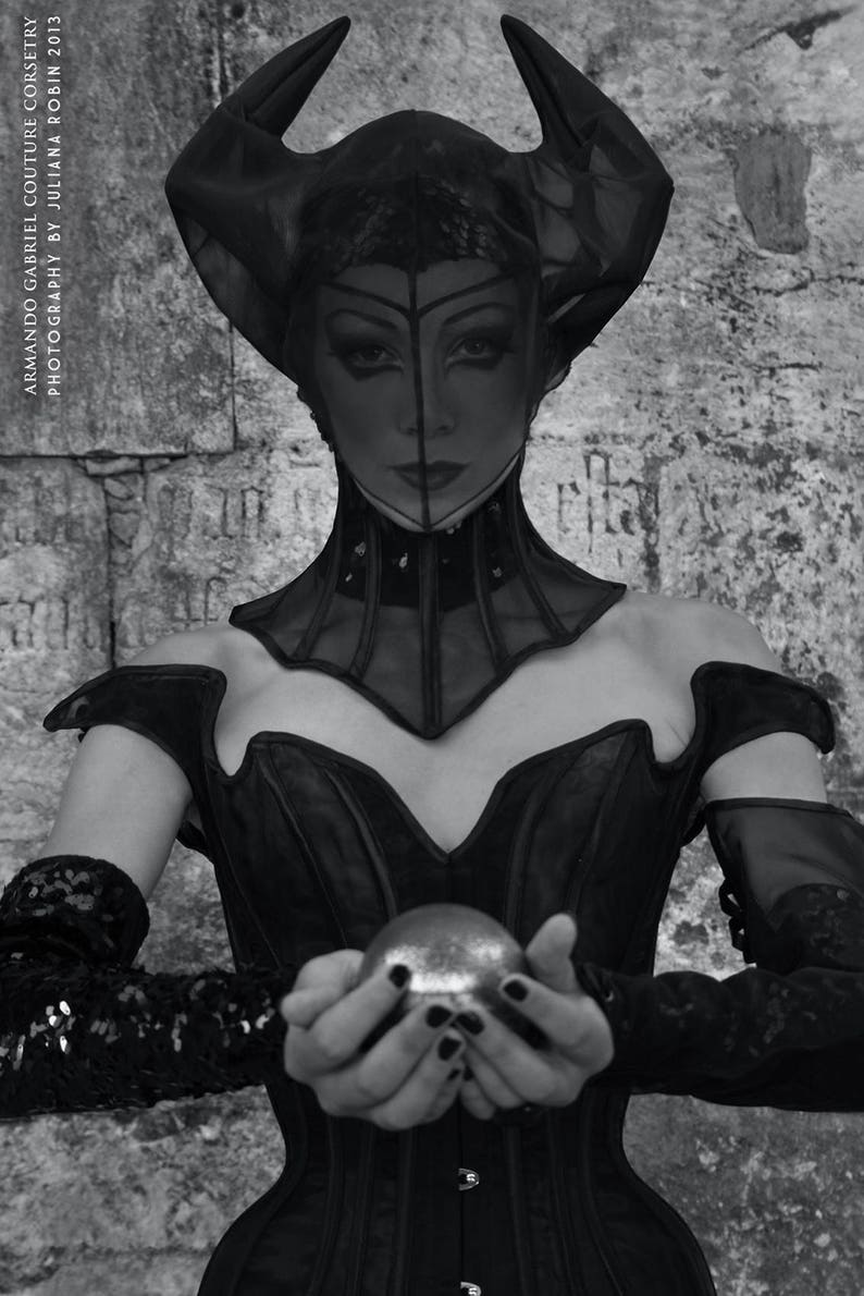 Corset Maleficent-Black net corset-Evil fairy corset-Fantasy Ball corset-Fairytale corset-Halloween corset-Hand crafted-Custom-CMal1