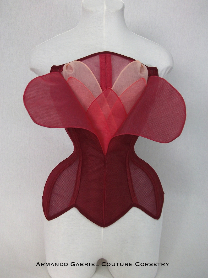 Korsett: Rote Rose-Blumen Korsett-Märchen Korsett-Ombré rotes Korsett-Netz Korsett-Handgefertigt-Braut Korsett-Fantasy Korsett-CRRose1 Bild 1