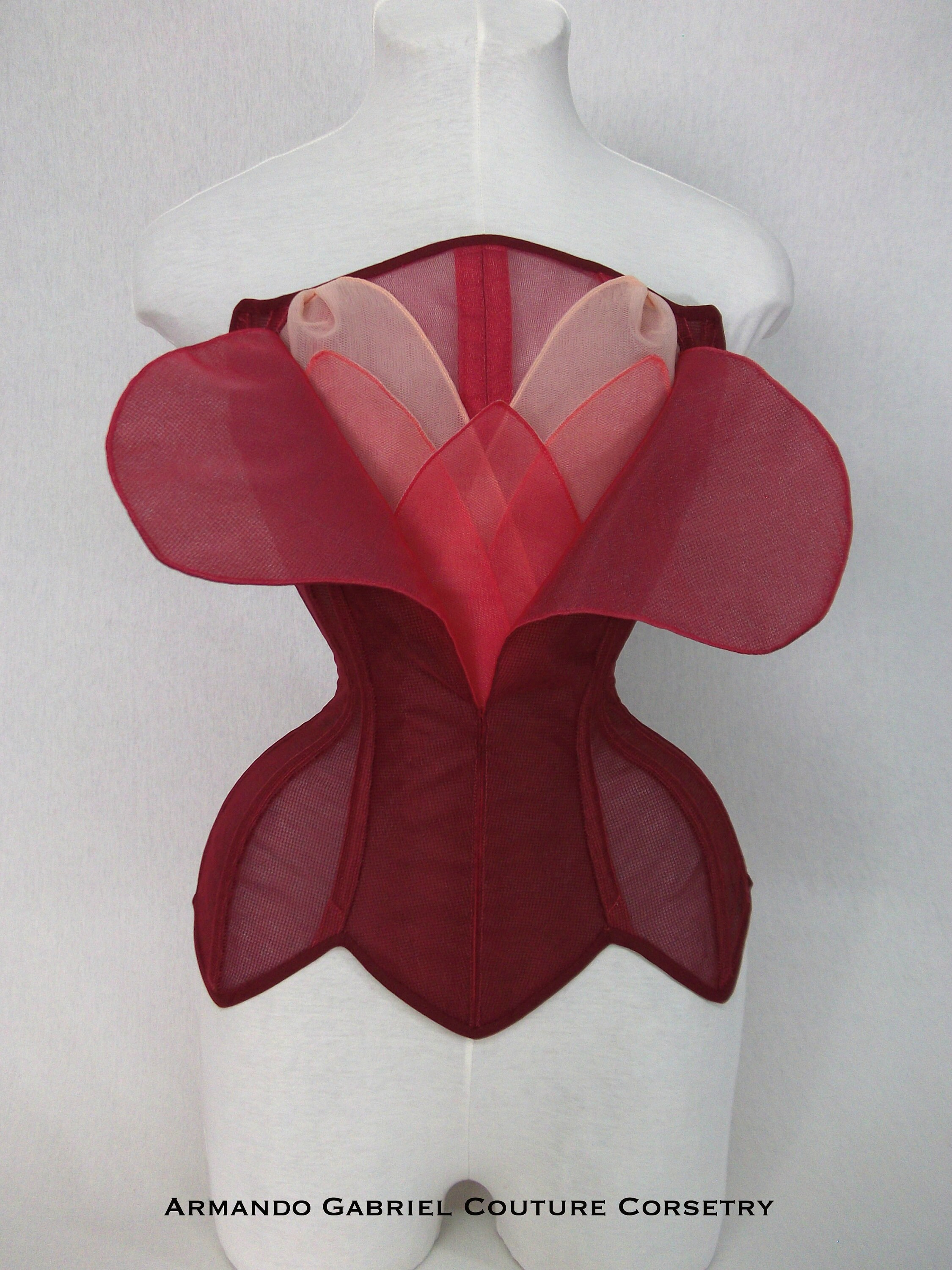 Corset: Red Rose-Flower corset-Fairytale corset-Ombré red corset-Net corset-Hand crafted-Bridal corset-Fantasy ball gown corset-CRRose1