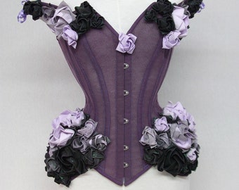 Corset : Origami de crépuscule Rose-Lilas Roses-lilas + violet net corset-à la main conçu-Fantasy Ball corset-fée fleur-corset corset-CTwiRose1