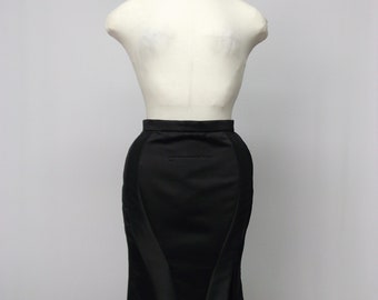 Black satin skirt, vintage style skirt, 1950's inspired skirt, fetish skirt, futuristic skirt, burlesque skirt