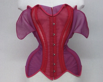 Valentine-Orchid-Flower corset-Fairytale corset-Red +violet net corset-Hand crafted corset-Fantasy Ball corset-Burlesque corset-COrchid1