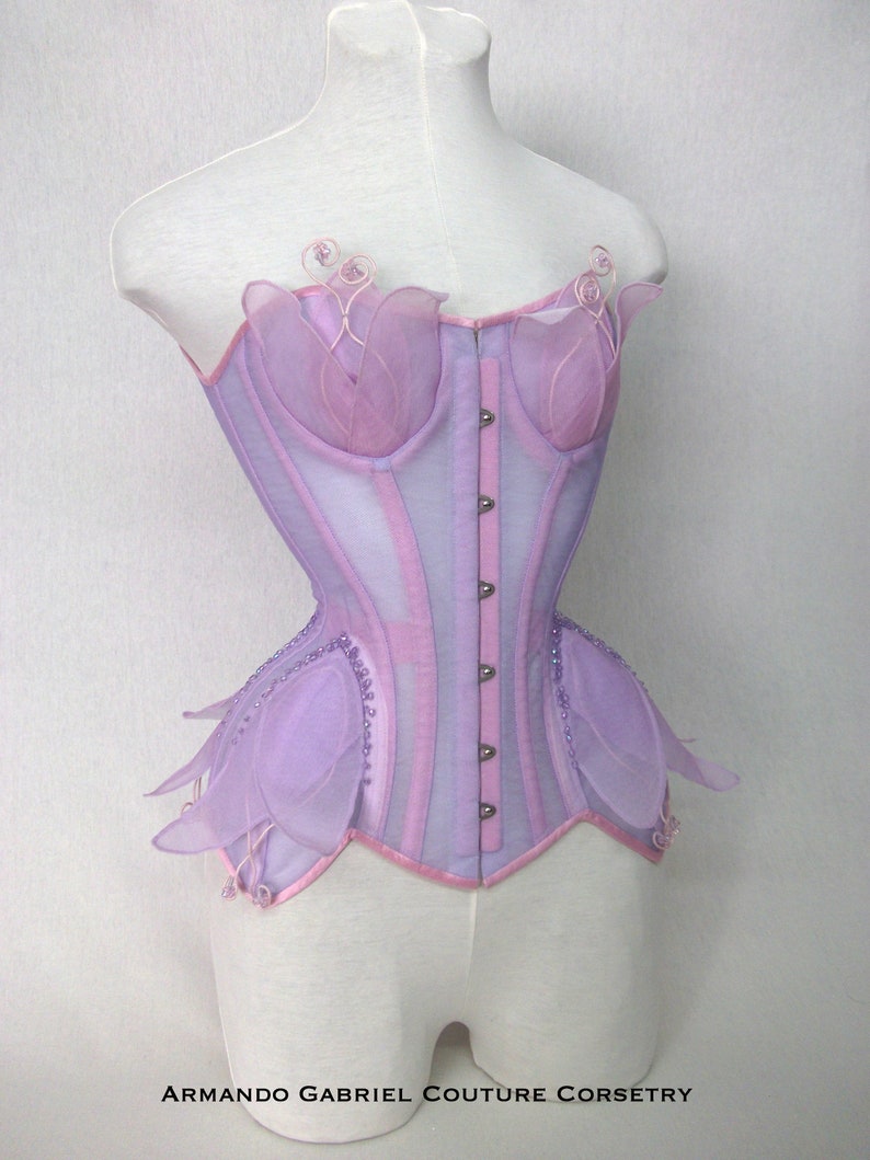 Corset: Lavender-Flower corset-Net corset-Fairytale corset-Fantasy Ball gown corset-Bridal corset-Halloween corset-Hand crafted-Custom-CLav1 image 2