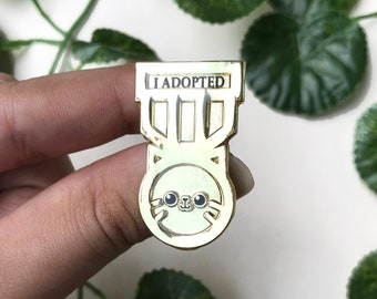 I Adopted / Adopt Don't Shop / Cat Owner Award Ribbon Brass Enamel Pin
