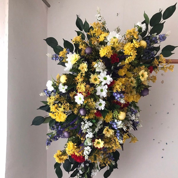 Wildflowers Wedding Flower Frame Swag, Yellow Artificial Flower Arrangement, Country Wedding