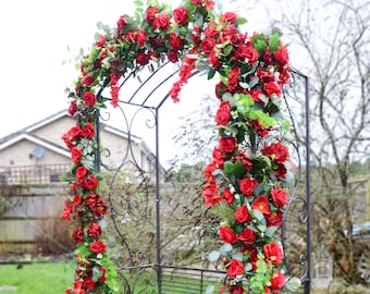 Red Rose Garland: Silk Wedding Arch Flowers & Eucalyptus