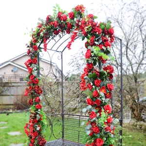 Red Rose Garland: Silk Wedding Arch Flowers & Eucalyptus