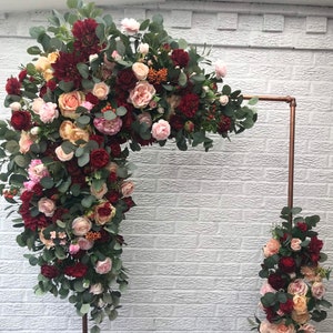 Burgundy and Pink Wedding Flower Arch Arrangement Set, Silk Flower Arrangement Swag