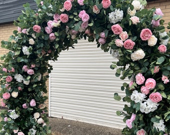 Blush Pink and Green Wedding Flower Arch - 2.2 m x 2.2 m - Handmade in the UK