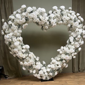 Arco de flores de boda grande con forma de corazón, telón de fondo con forma de corazón de rosas, 2 m de altura