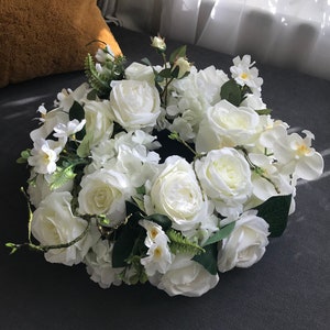 White Silk Flower Ring: Wedding Table Centerpiece (30cm)