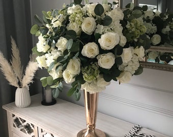 Classic White Roses and Foliage Artificial Flower Centrepiece Wedding Flower Decor Timeless Design