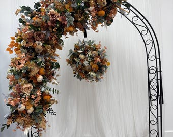 Muted Fall Flower Garland & Wreath Set - Autumn Pumpkin Doorway Decor