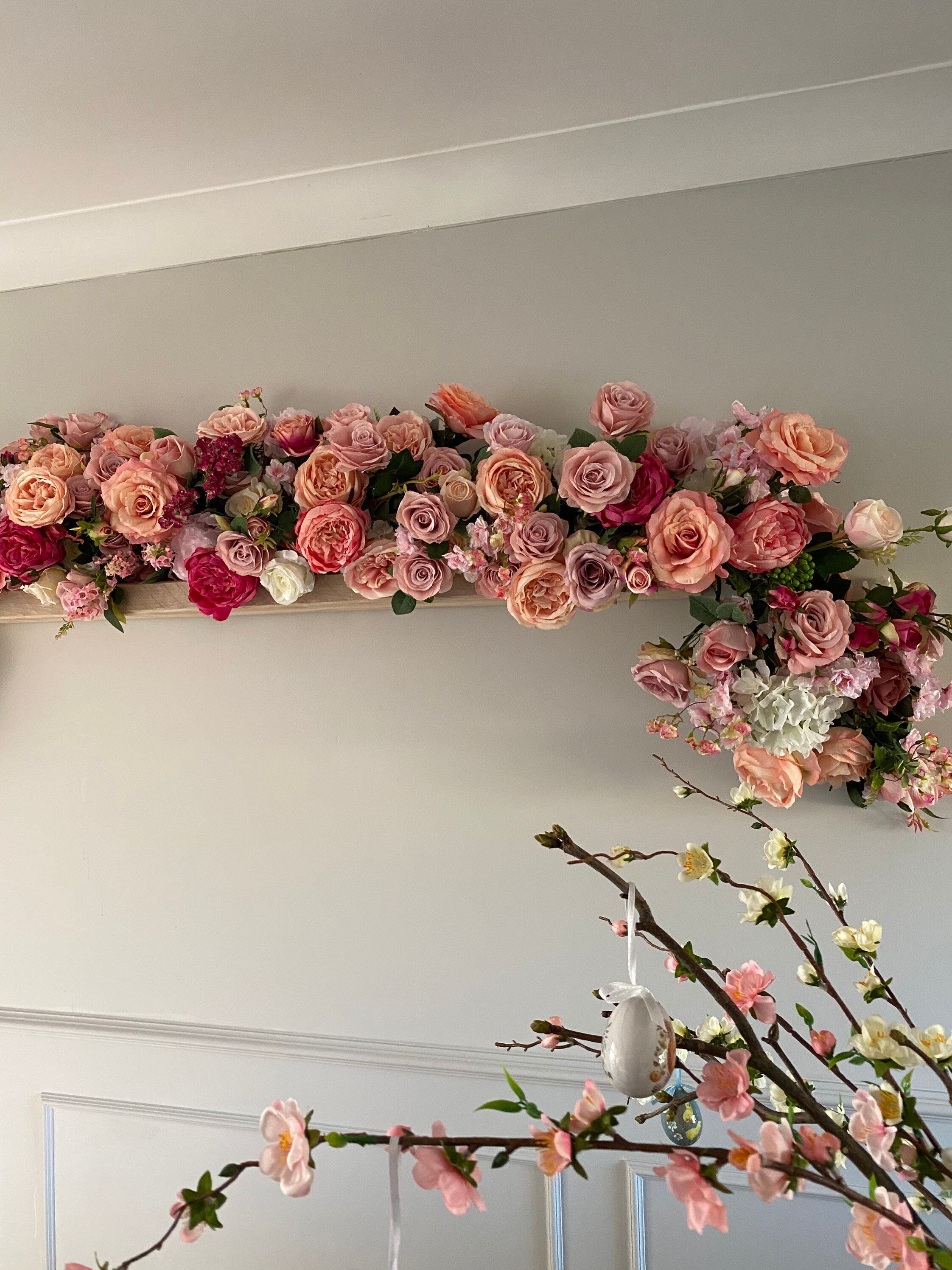 2 Ghirlande Di Fiori Di Carta Rosa – 2,5 Metri Con Foglie Verdi – Decorazione Per Matrimoni E Feste