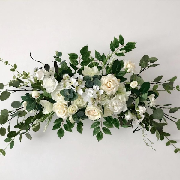 Silk Flower Wedding Arch Decor: Ivory Floral Swag with Eucalyptus