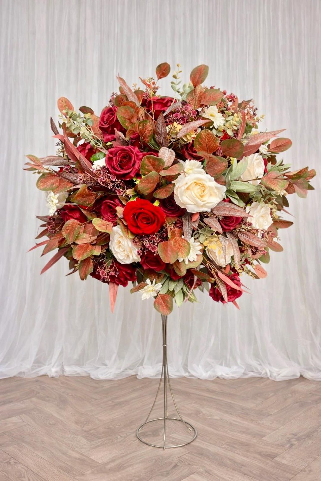 Red and Orange Fall Flower Centrepiece Artificial Wedding Table Decor ...