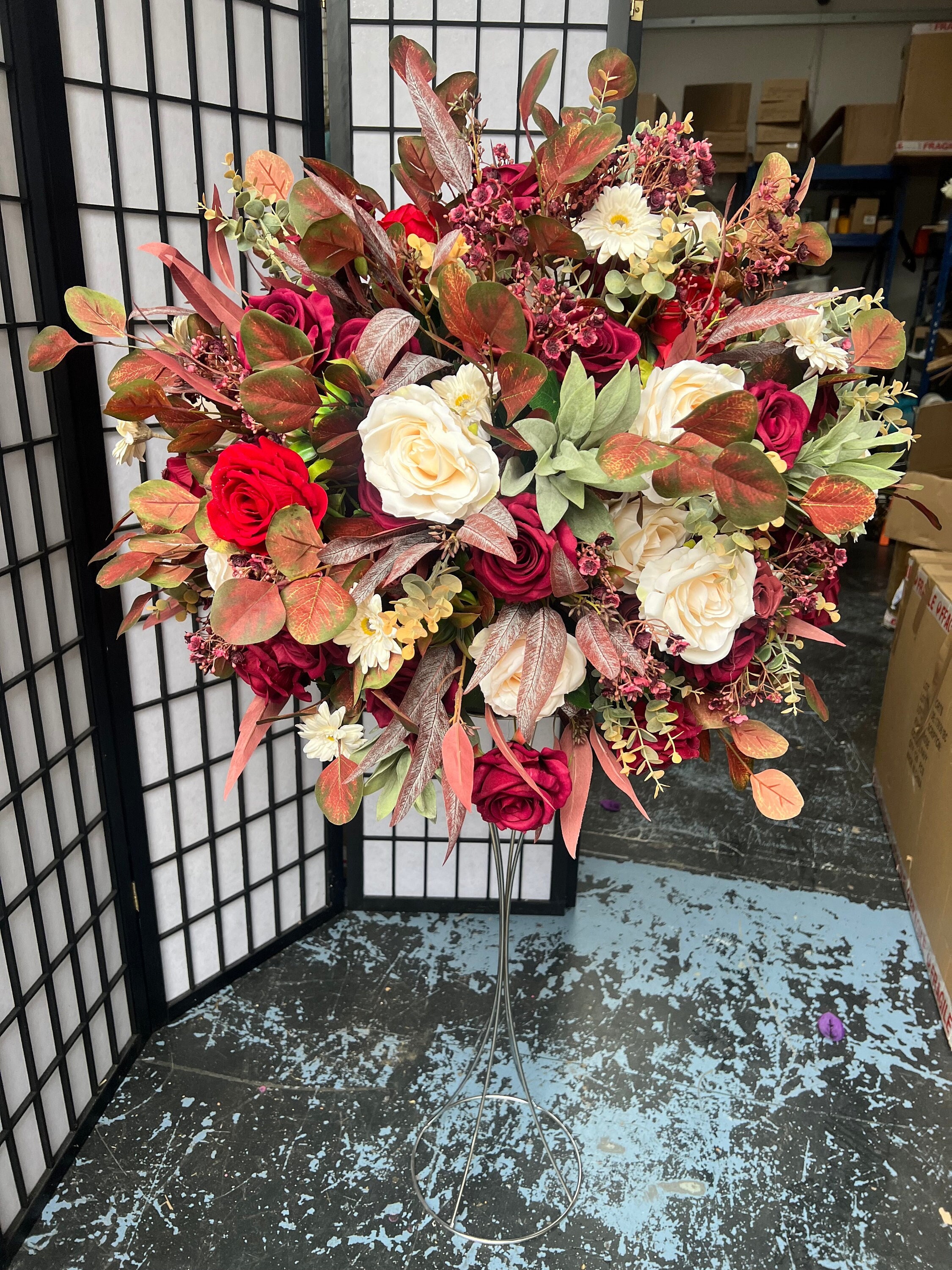 Fall Flower Centrepiece, Wedding Orange Silk Flowers Centrepiece