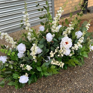 Silk Wedding Aisle Flower Arrangement: White Roses & Greenery, 1m Long