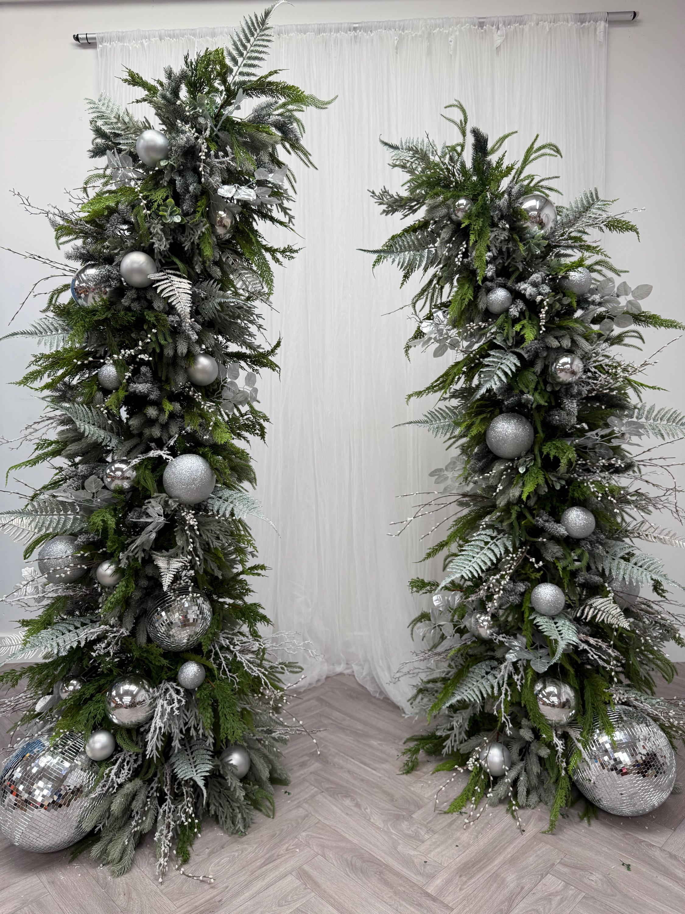 Silver Frosty Christmas Doorway Pillars - Silver Christmas Party