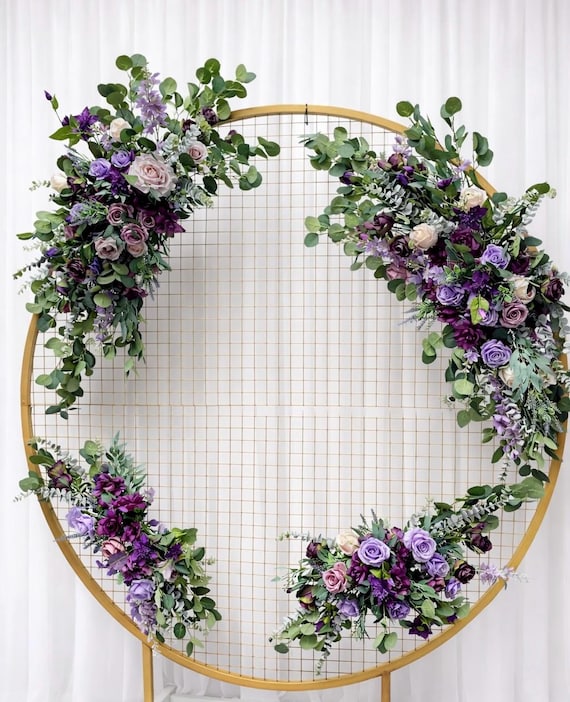 Purple Silk Flower Swag: Moody Wedding Arch Arrangement