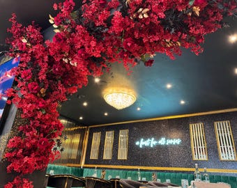 Red Cherry Blossom Garland: Artificial Floral Vine, Wedding Decor