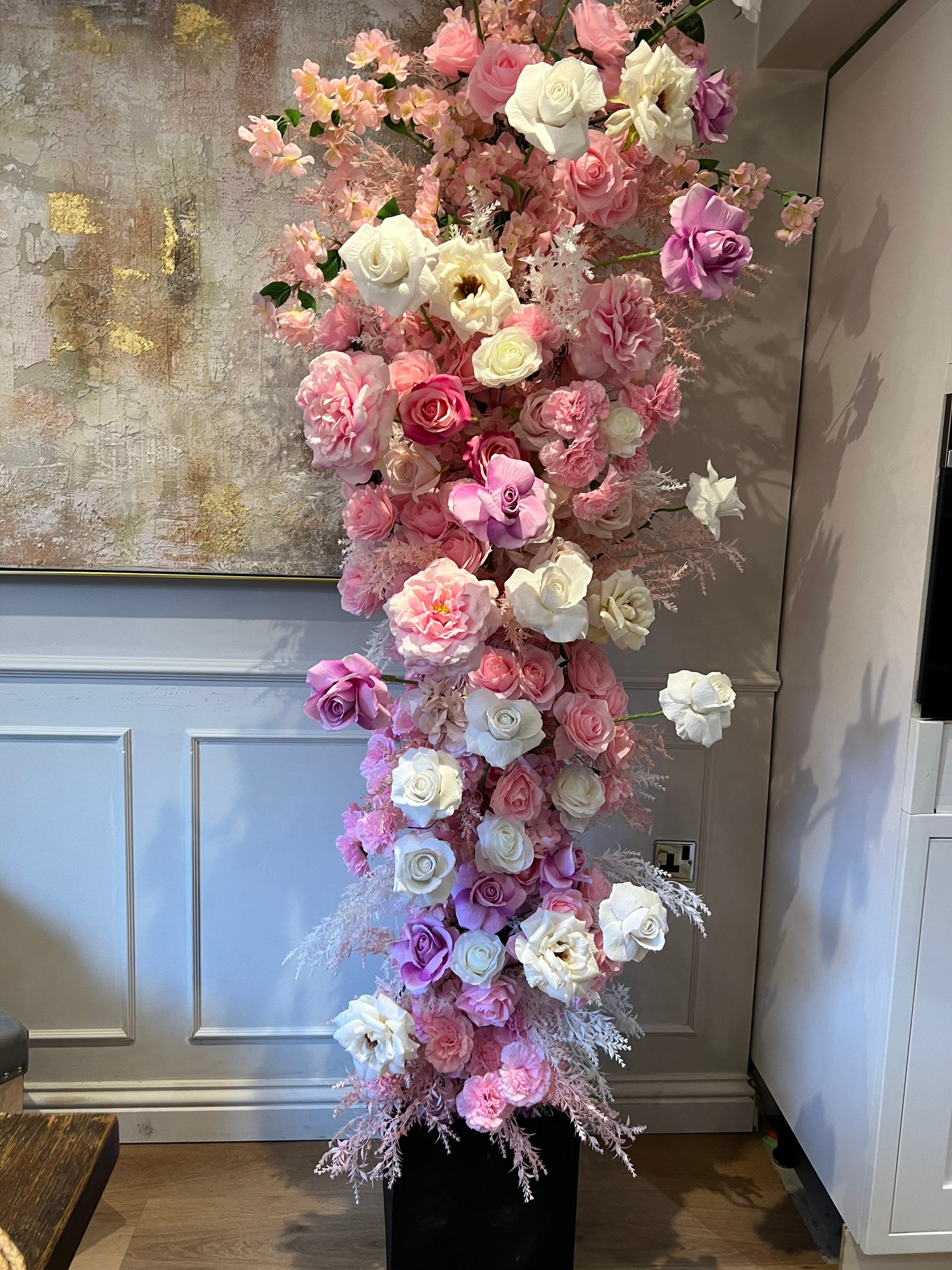 Pink Flower Garland, Pillar, Free Standing Wedding Pillars, Garland